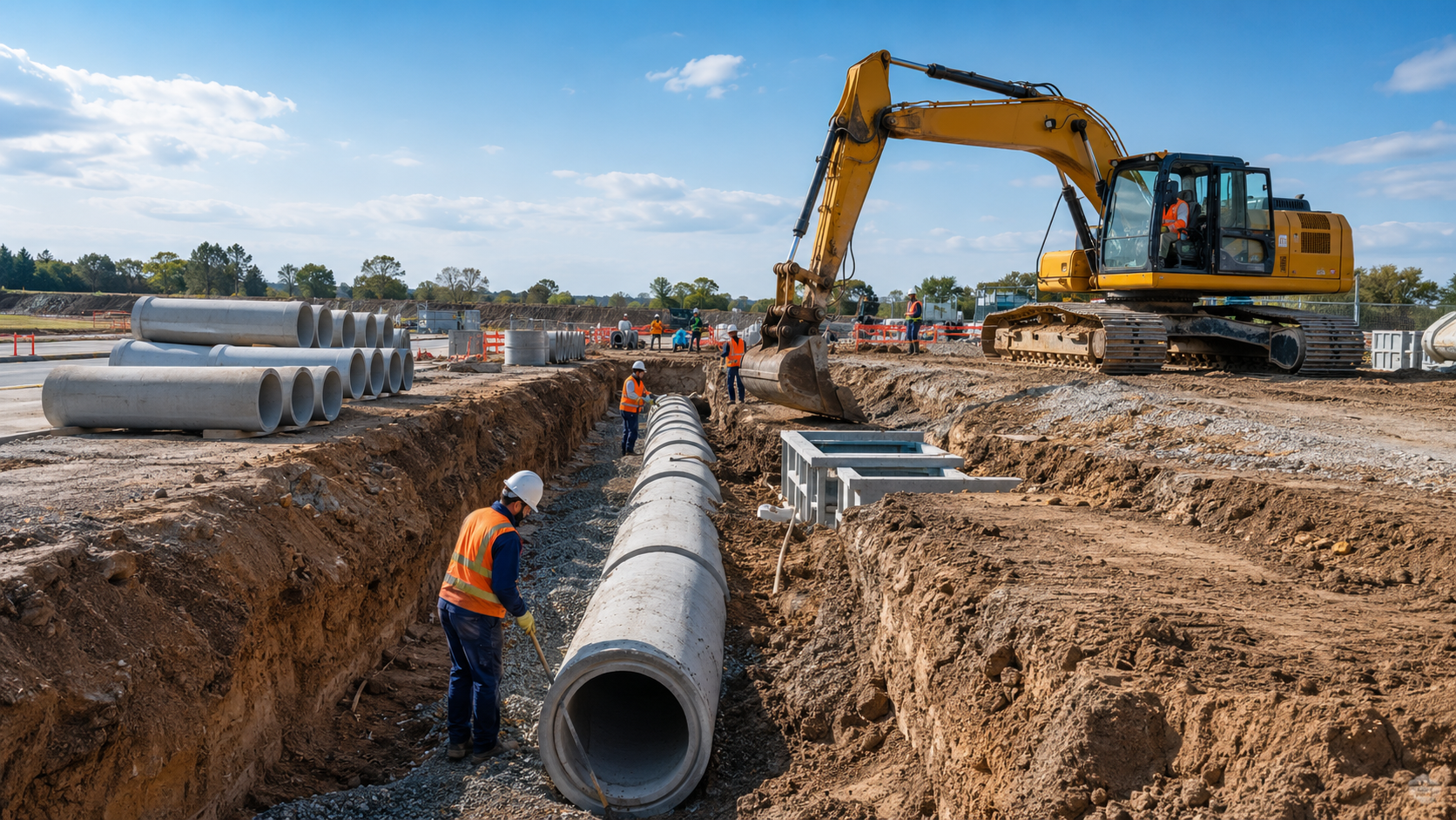 Civil construction stormwater drainage pipe installation works